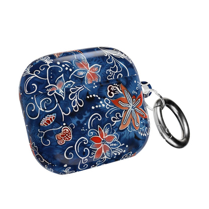 Floral Blue Batik AirPod Case – Protective Earbud Cover with Red Flower Pattern - DIGITAL X