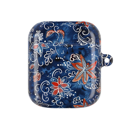 Floral Blue Batik AirPod Case – Protective Earbud Cover with Red Flower Pattern - DIGITAL X