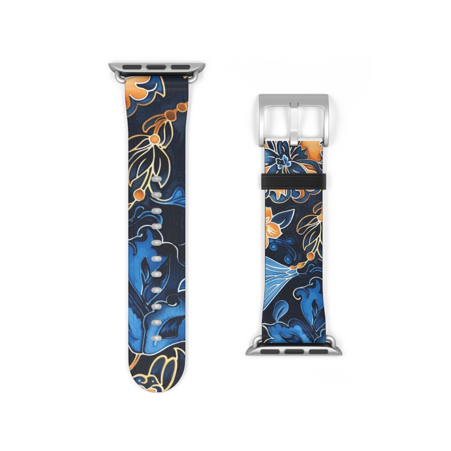 Floral Blue & Gold Watch Band — Stylish Silicone Strap for Apple Watch - DIGITAL X