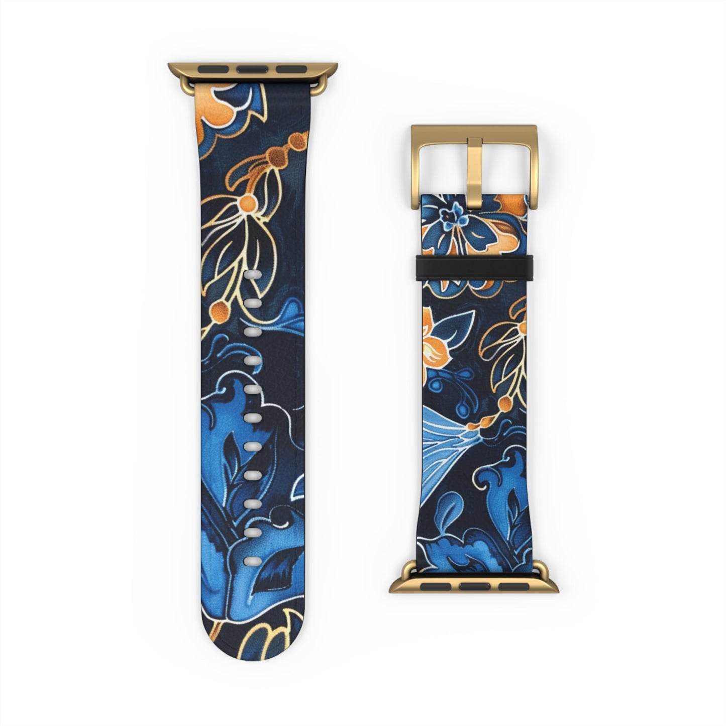 Floral Blue & Gold Watch Band — Stylish Silicone Strap for Apple Watch - DIGITAL X