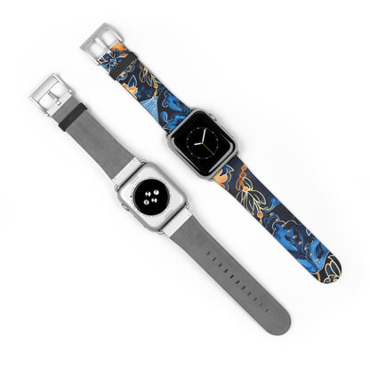 Floral Blue & Gold Watch Band — Stylish Silicone Strap for Apple Watch - DIGITAL X