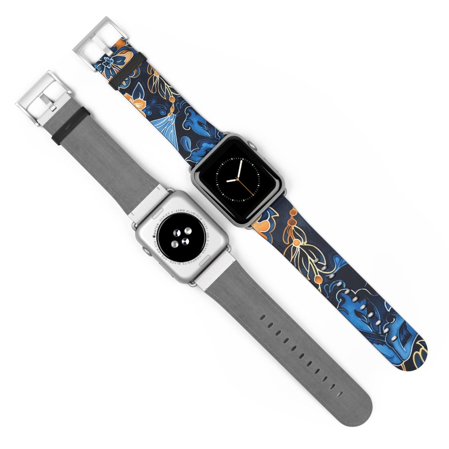 Floral Blue & Gold Watch Band — Stylish Silicone Strap for Apple Watch - DIGITAL X