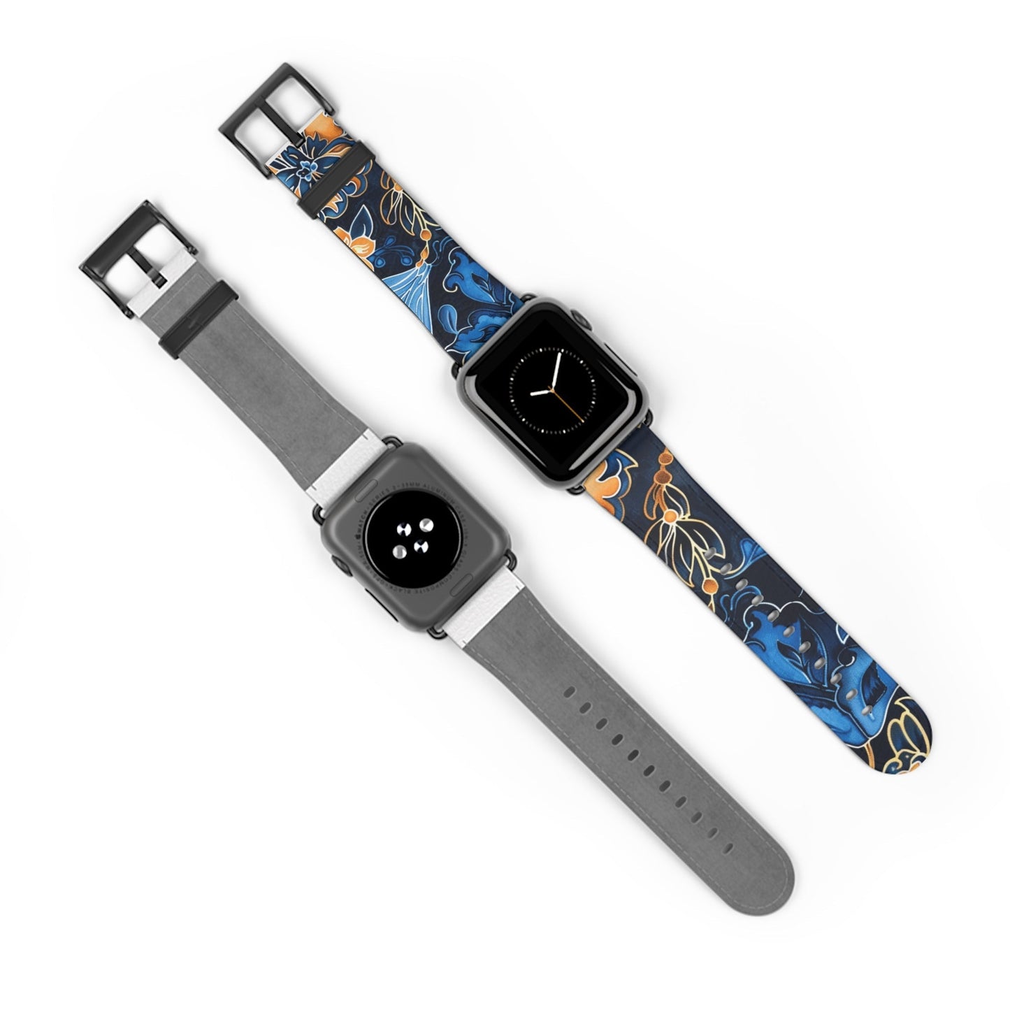 Floral Blue & Gold Watch Band — Stylish Silicone Strap for Apple Watch - DIGITAL X