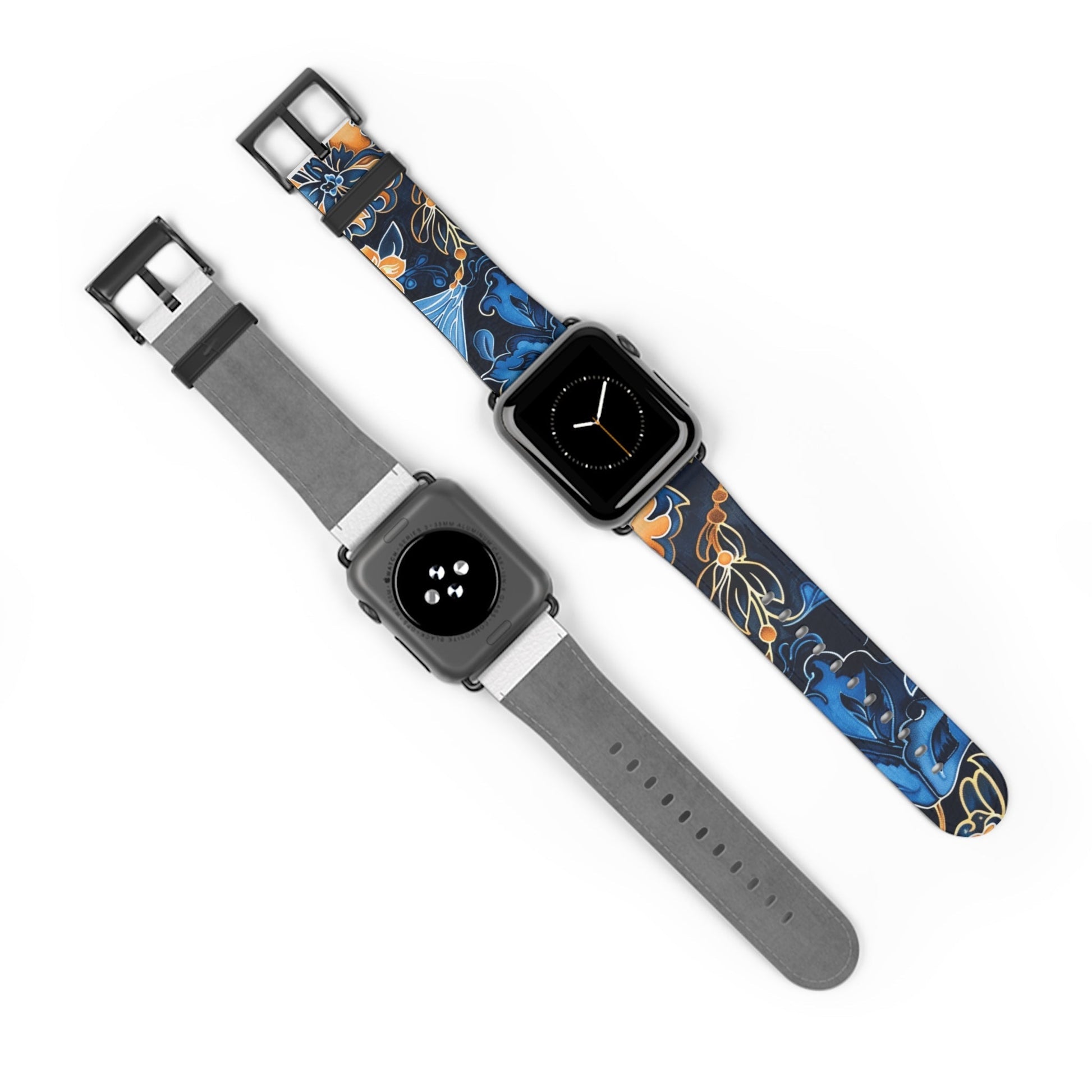 Floral Blue & Gold Watch Band — Stylish Silicone Strap for Apple Watch - DIGITAL X