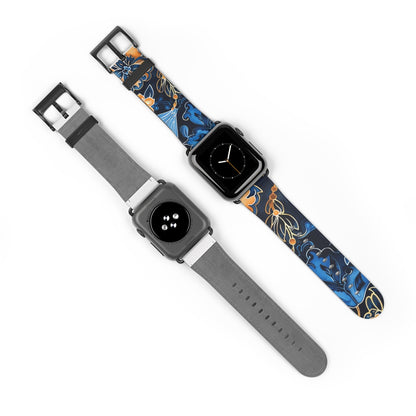Floral Blue & Gold Watch Band — Stylish Silicone Strap for Apple Watch - DIGITAL X