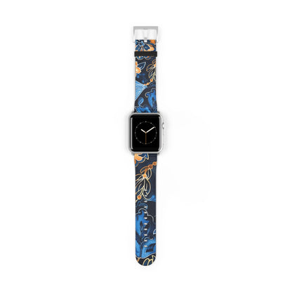 Floral Blue & Gold Watch Band — Stylish Silicone Strap for Apple Watch - DIGITAL X