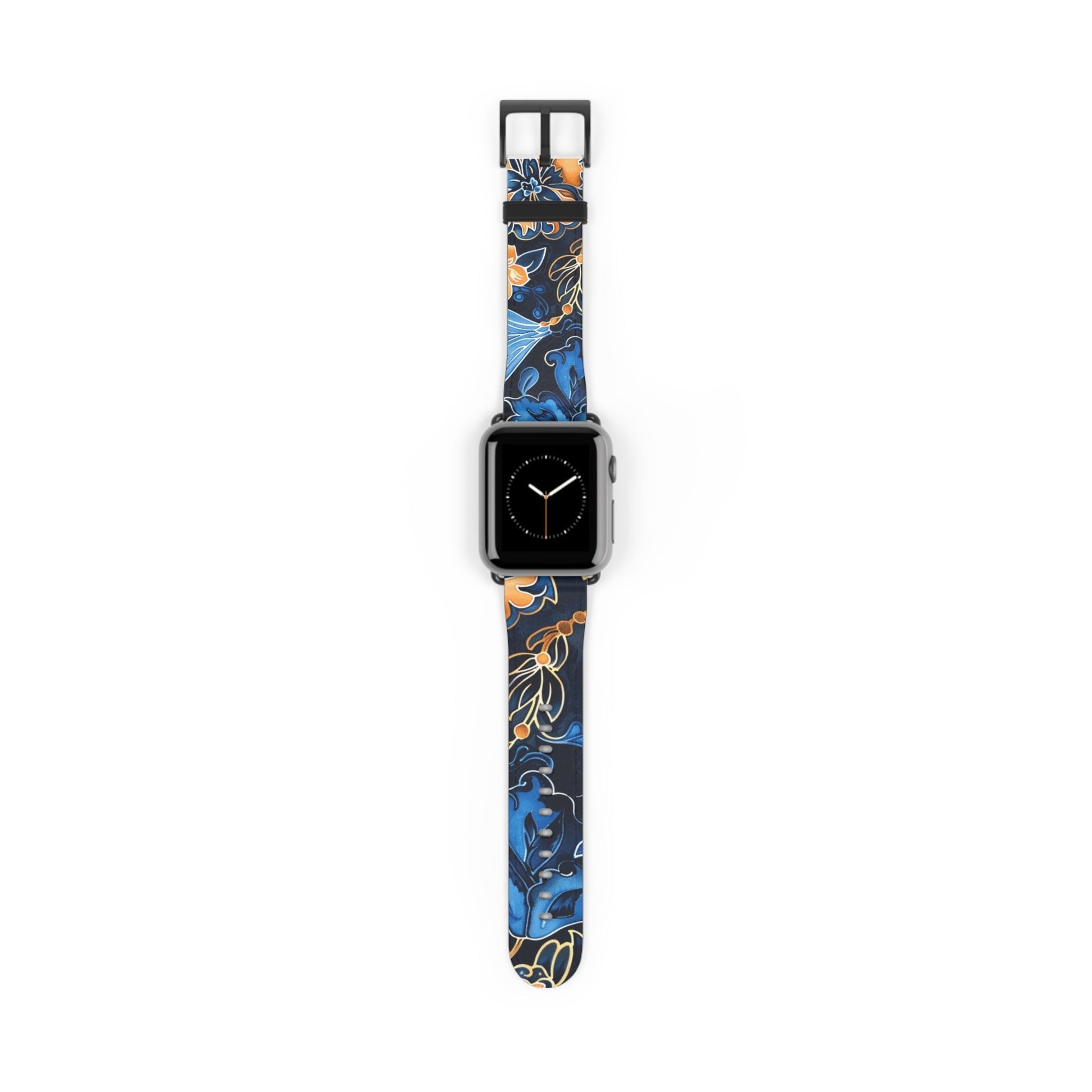 Floral Blue & Gold Watch Band — Stylish Silicone Strap for Apple Watch - DIGITAL X
