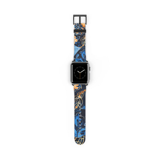 Floral Blue & Gold Watch Band — Stylish Silicone Strap for Apple Watch - DIGITAL X