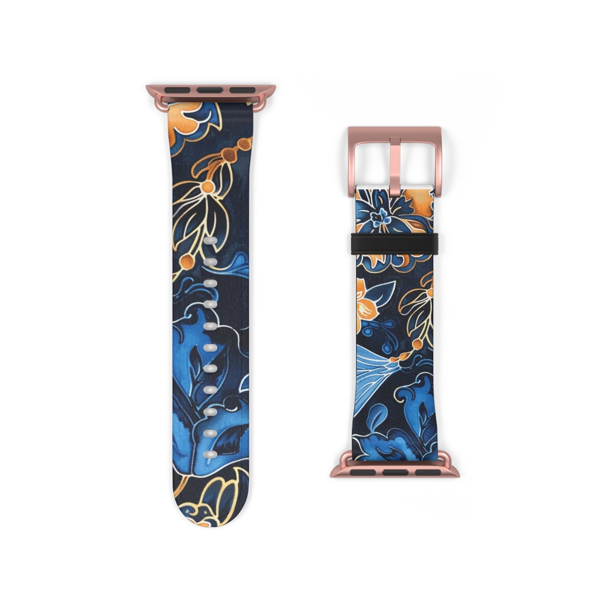 Floral Blue & Gold Watch Band — Stylish Silicone Strap for Apple Watch - DIGITAL X