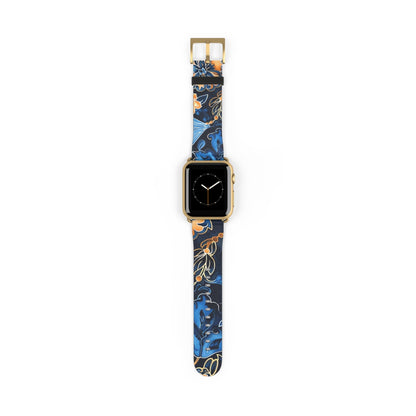 Floral Blue & Gold Watch Band — Stylish Silicone Strap for Apple Watch - DIGITAL X