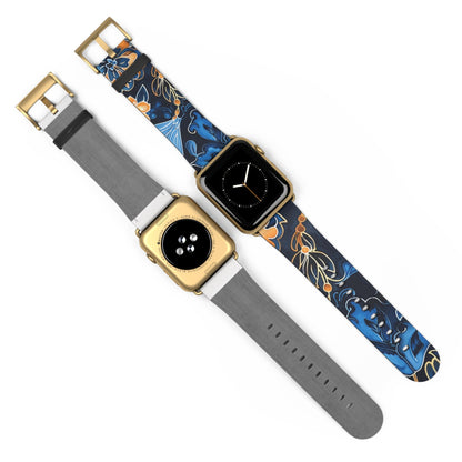 Floral Blue & Gold Watch Band — Stylish Silicone Strap for Apple Watch - DIGITAL X