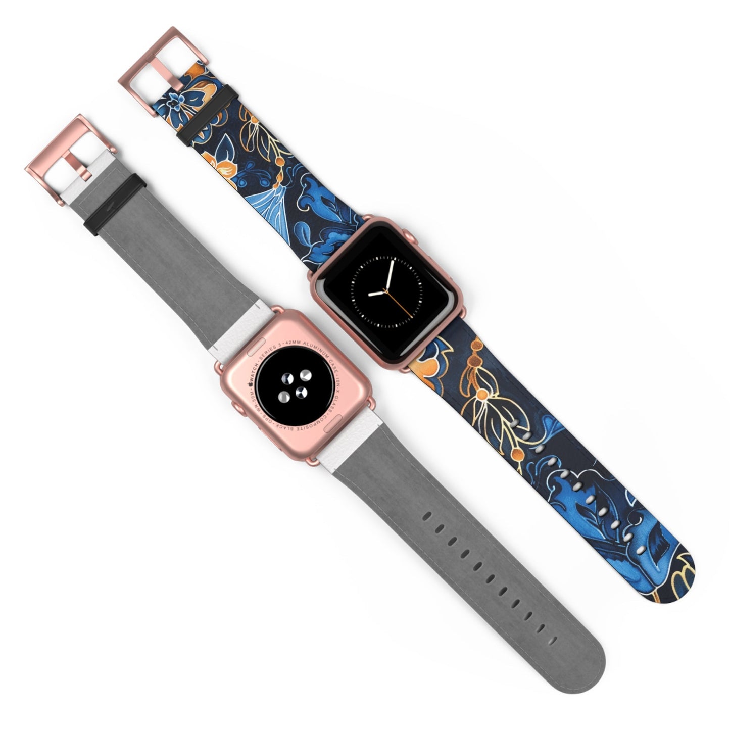 Floral Blue & Gold Watch Band — Stylish Silicone Strap for Apple Watch - DIGITAL X