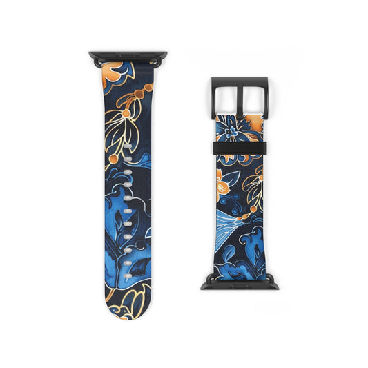 Floral Blue & Gold Watch Band — Stylish Silicone Strap for Apple Watch - DIGITAL X