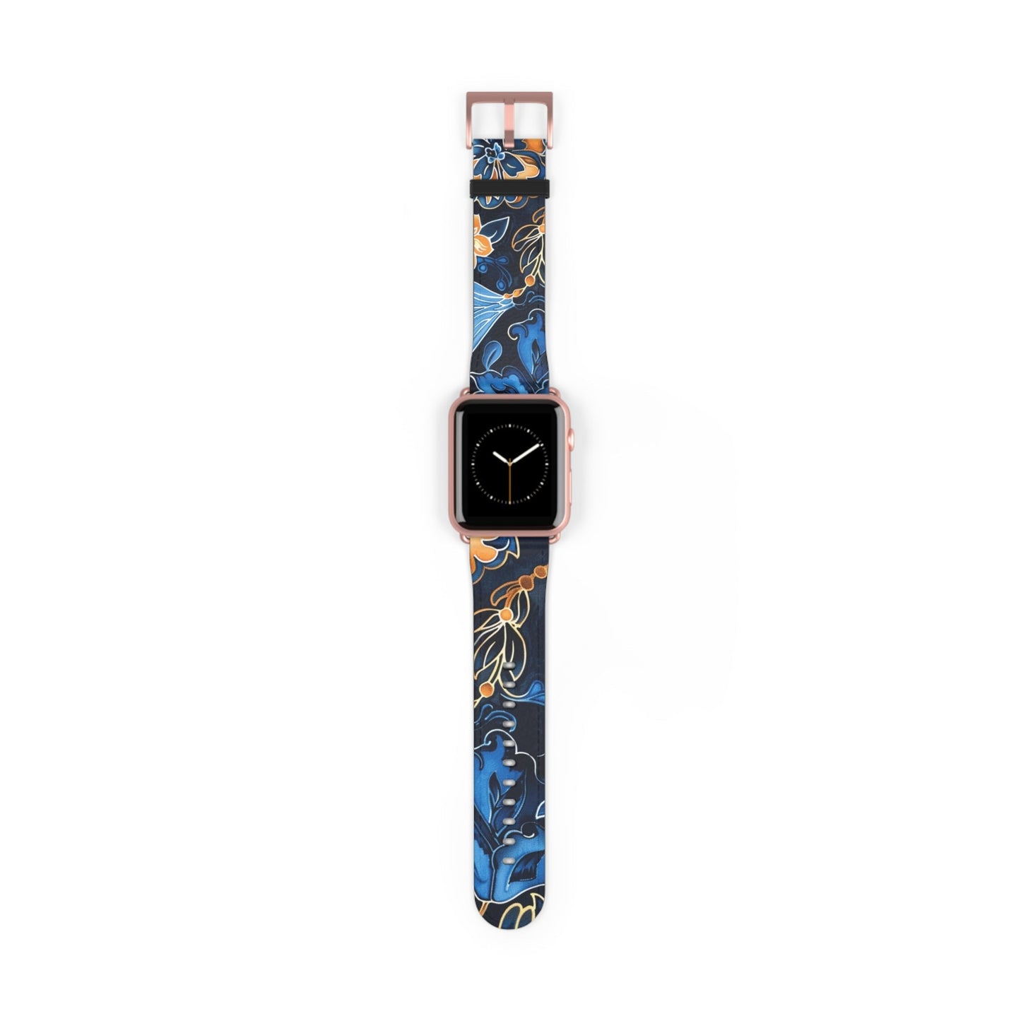 Floral Blue & Gold Watch Band — Stylish Silicone Strap for Apple Watch - DIGITAL X