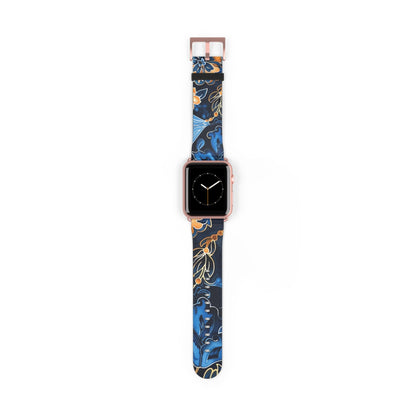 Floral Blue & Gold Watch Band — Stylish Silicone Strap for Apple Watch - DIGITAL X