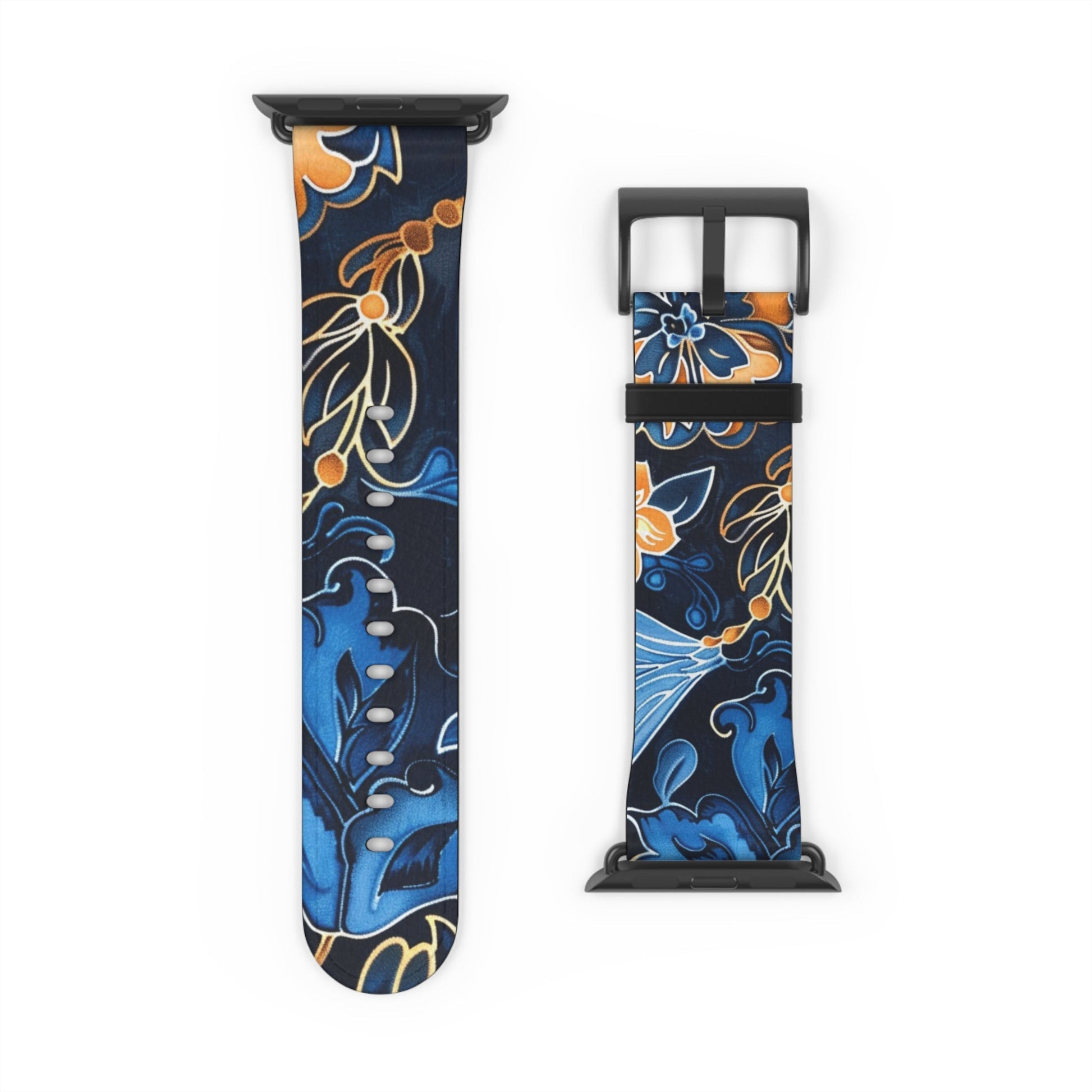 Floral Blue & Gold Watch Band — Stylish Silicone Strap for Apple Watch - DIGITAL X