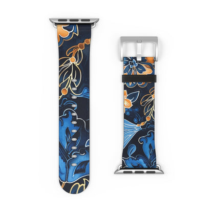 Floral Blue & Gold Watch Band — Stylish Silicone Strap for Apple Watch - DIGITAL X