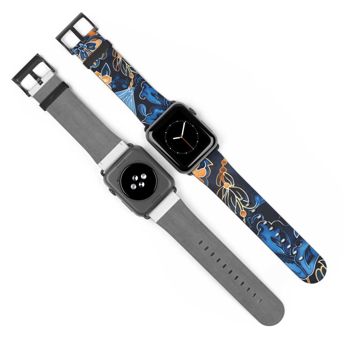 Floral Blue & Gold Watch Band — Stylish Silicone Strap for Apple Watch - DIGITAL X