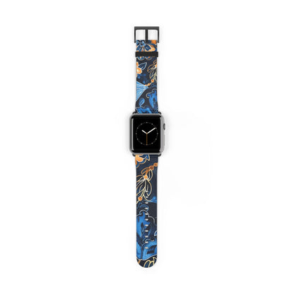 Floral Blue & Gold Watch Band — Stylish Silicone Strap for Apple Watch - DIGITAL X