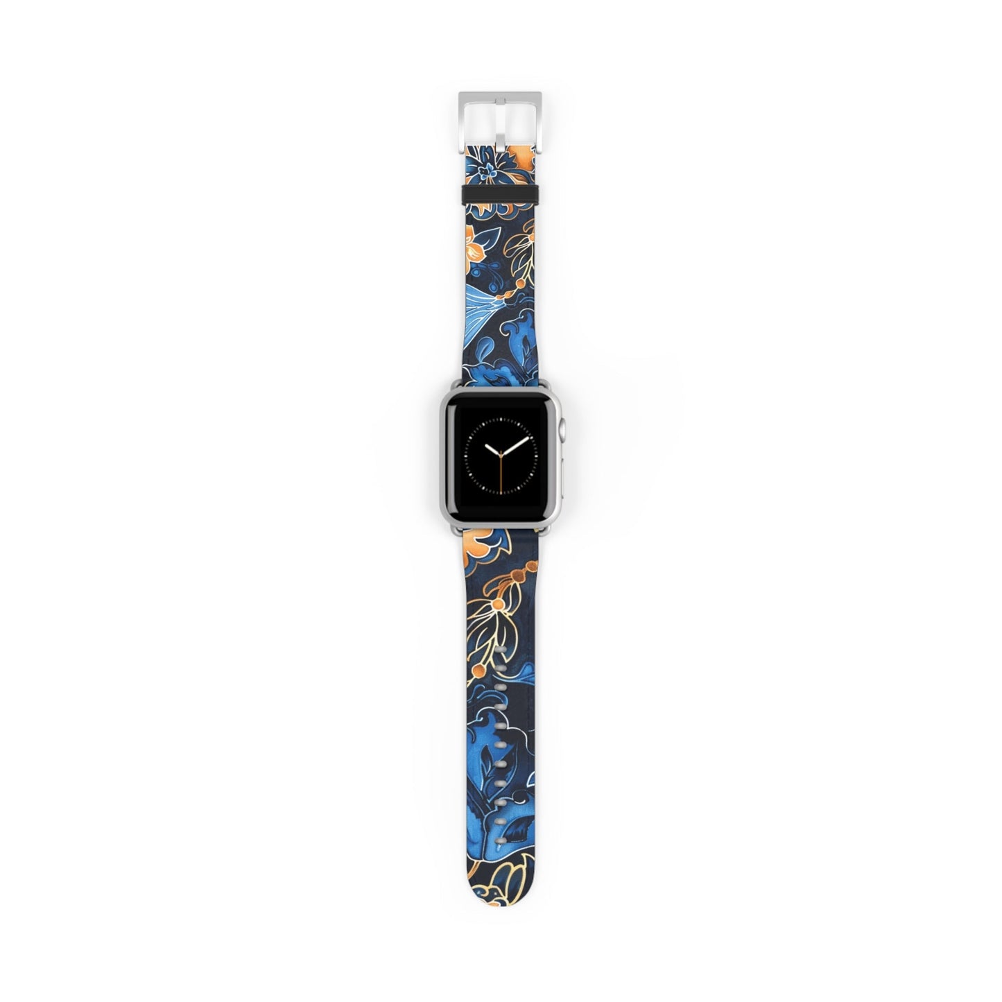 Floral Blue & Gold Watch Band — Stylish Silicone Strap for Apple Watch - DIGITAL X