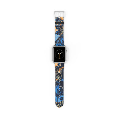 Floral Blue & Gold Watch Band — Stylish Silicone Strap for Apple Watch - DIGITAL X
