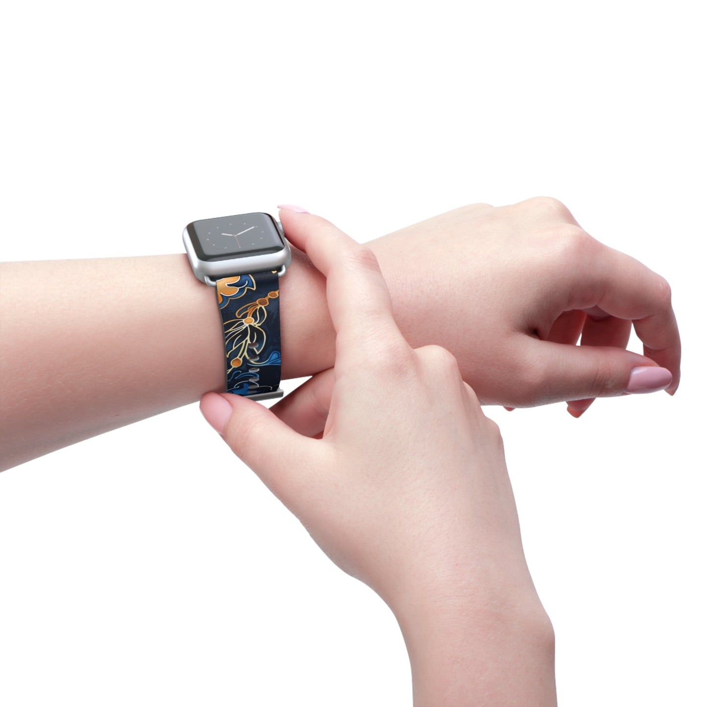 Floral Blue & Gold Watch Band — Stylish Silicone Strap for Apple Watch - DIGITAL X