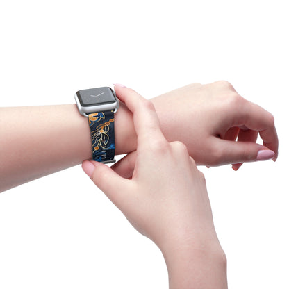 Floral Blue & Gold Watch Band — Stylish Silicone Strap for Apple Watch - DIGITAL X