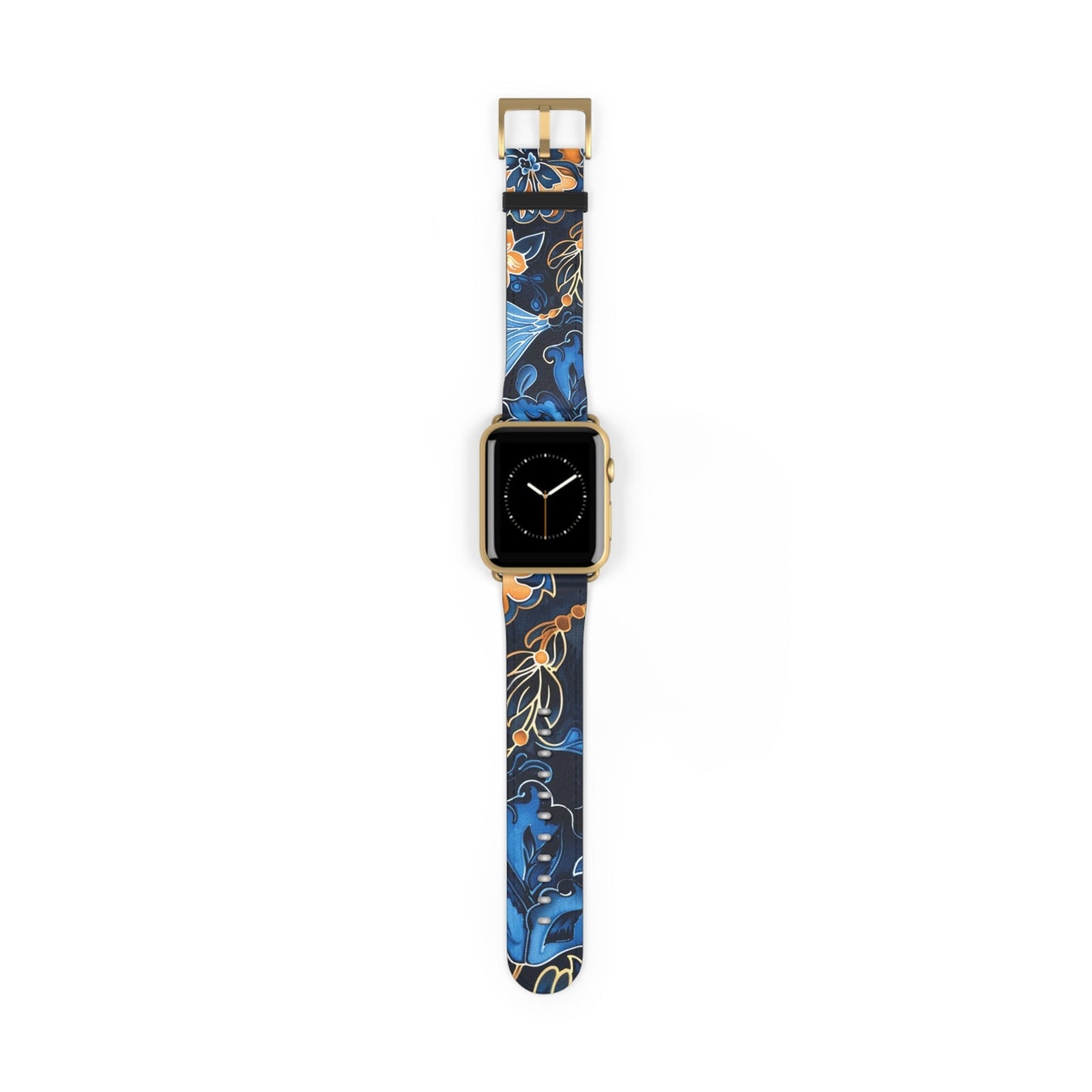 Floral Blue & Gold Watch Band — Stylish Silicone Strap for Apple Watch - DIGITAL X