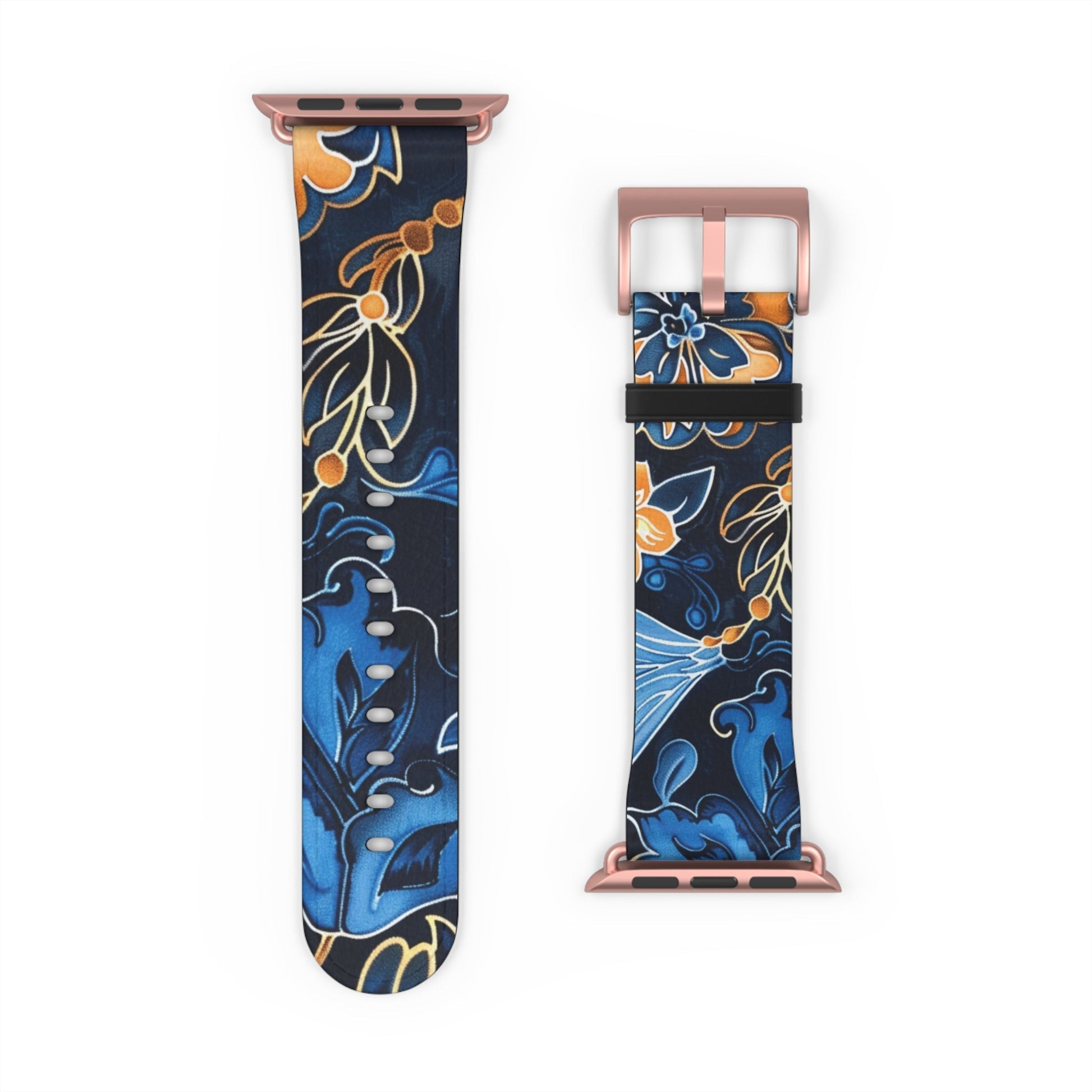 Floral Blue & Gold Watch Band — Stylish Silicone Strap for Apple Watch - DIGITAL X