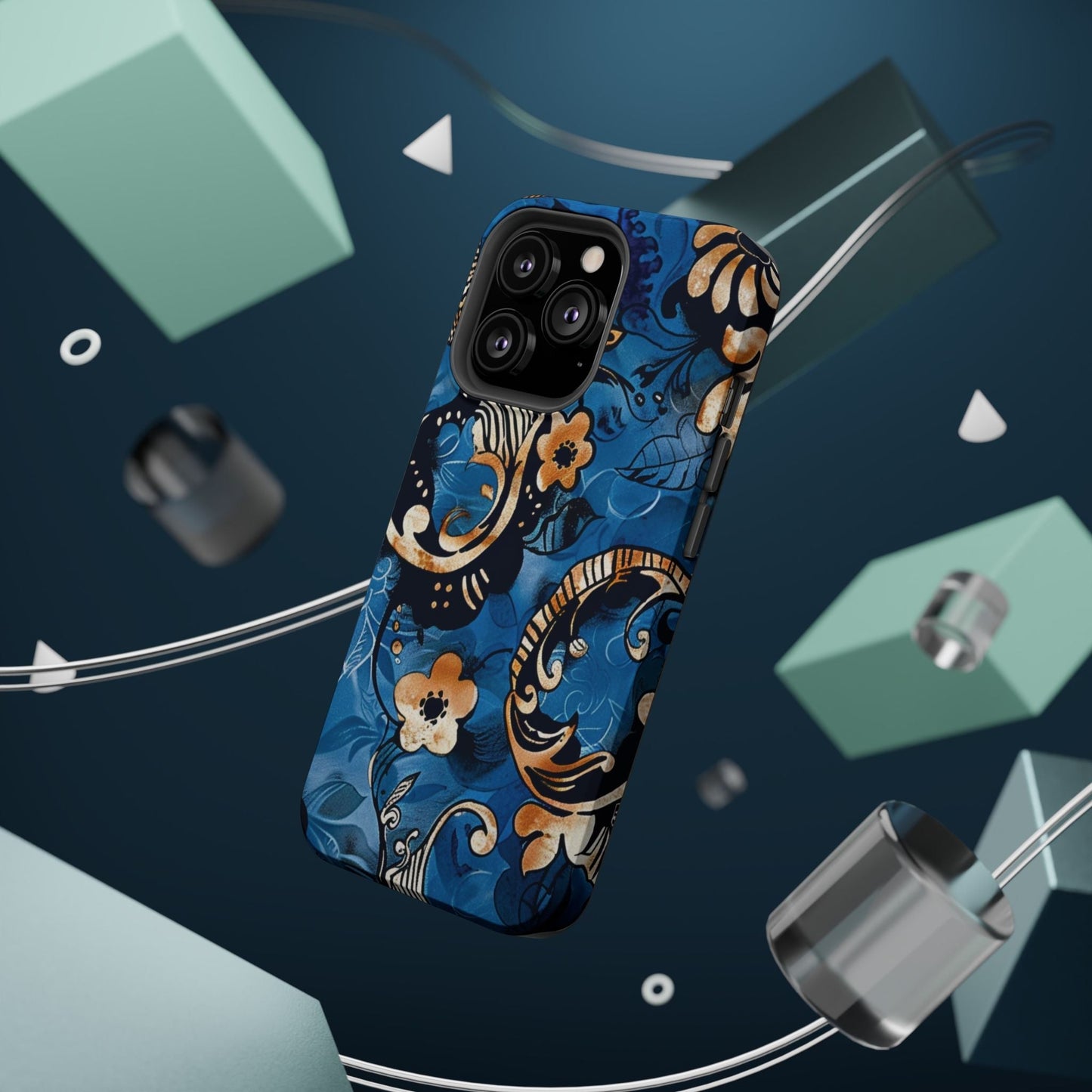 Floral Blue Paisley Magnetic Impact Phone Case - DIGITAL X