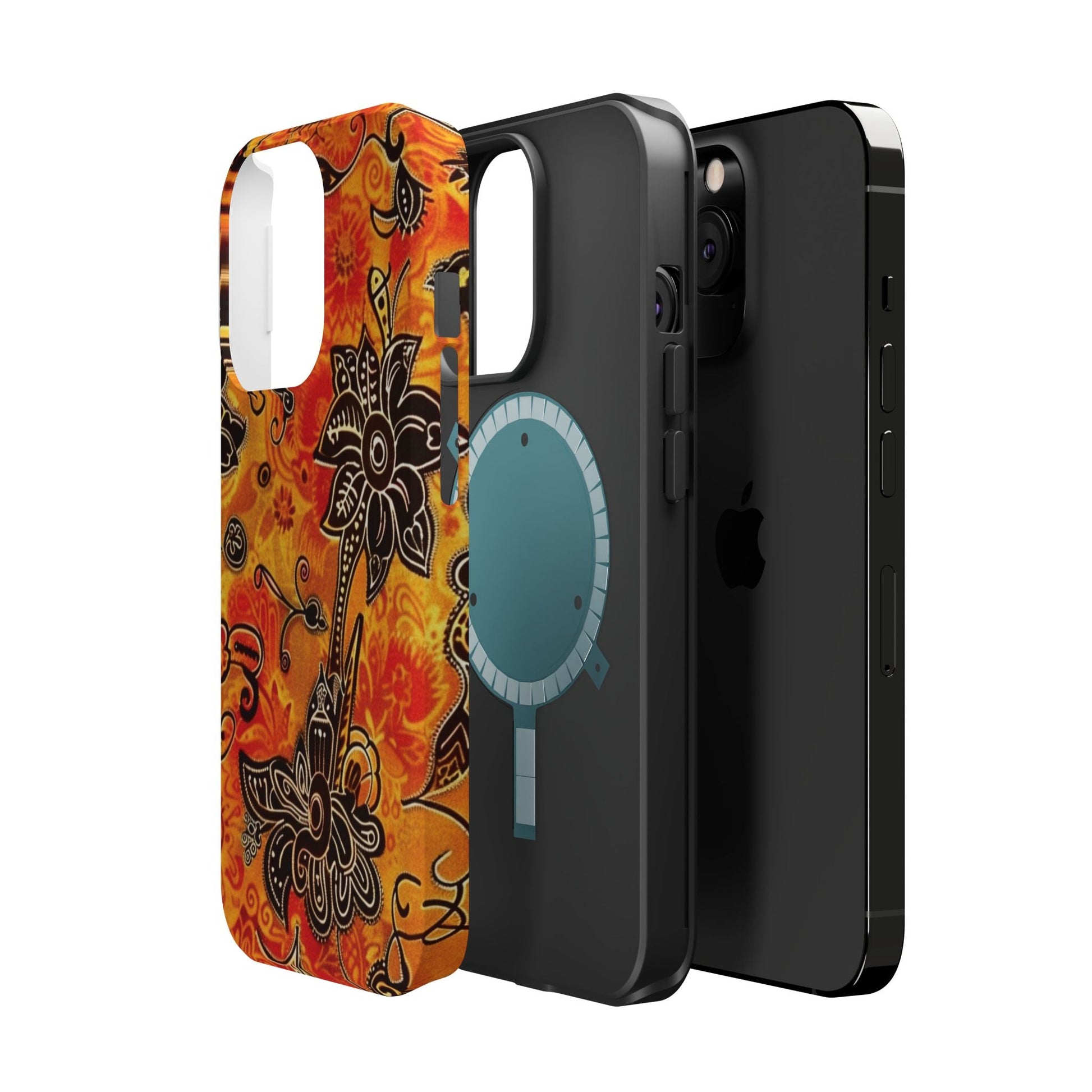 Floral Boho Magnetic Impact Phone Case — Orange Paisley Protecting Cover - DIGITAL X
