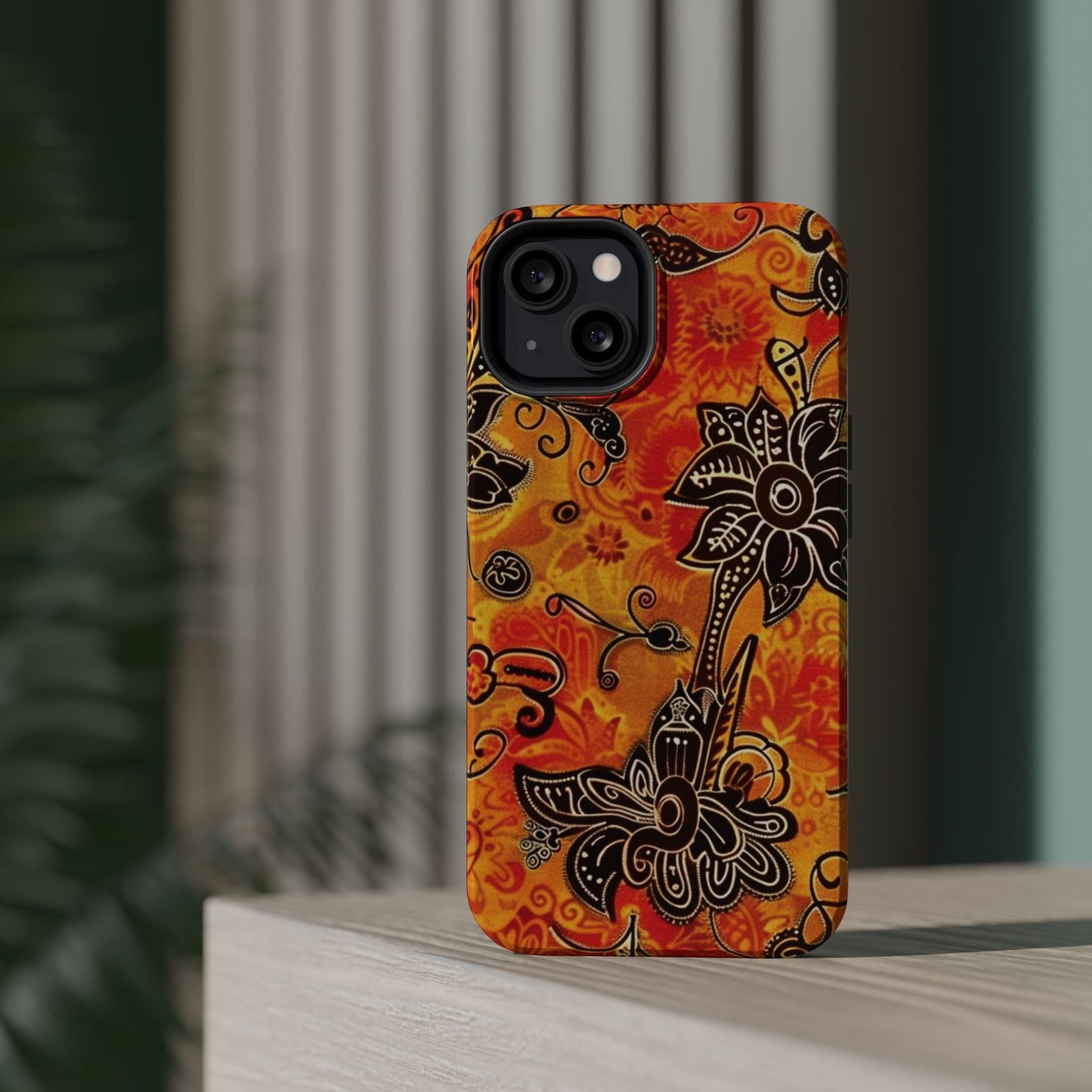 Floral Boho Magnetic Impact Phone Case — Orange Paisley Protecting Cover - DIGITAL X