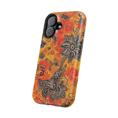 Floral Boho Magnetic Impact Phone Case — Orange Paisley Protecting Cover - DIGITAL X