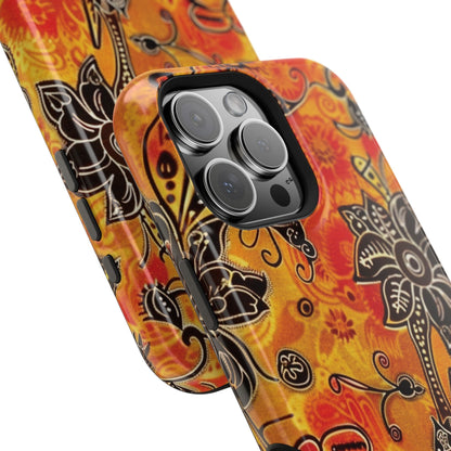 Floral Boho Magnetic Impact Phone Case — Orange Paisley Protecting Cover - DIGITAL X