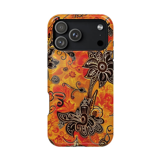 Floral Boho Magnetic Impact Phone Case — Orange Paisley Protecting Cover - DIGITAL X