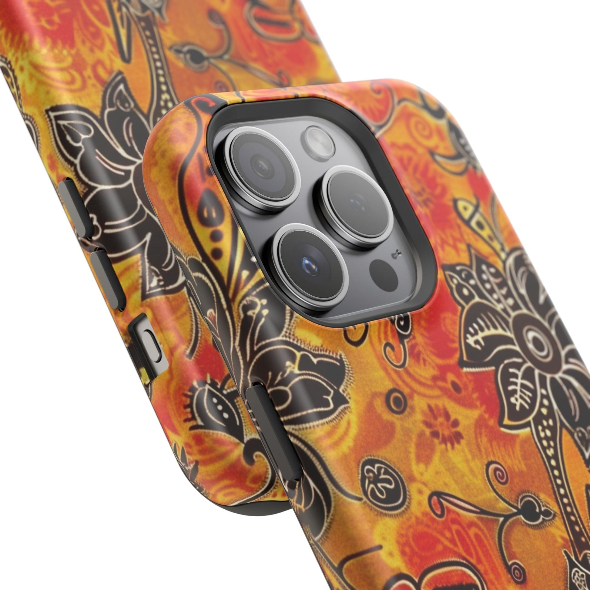 Floral Boho Magnetic Impact Phone Case — Orange Paisley Protecting Cover - DIGITAL X