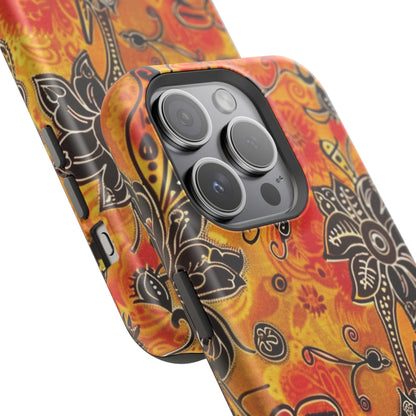 Floral Boho Magnetic Impact Phone Case — Orange Paisley Protecting Cover - DIGITAL X