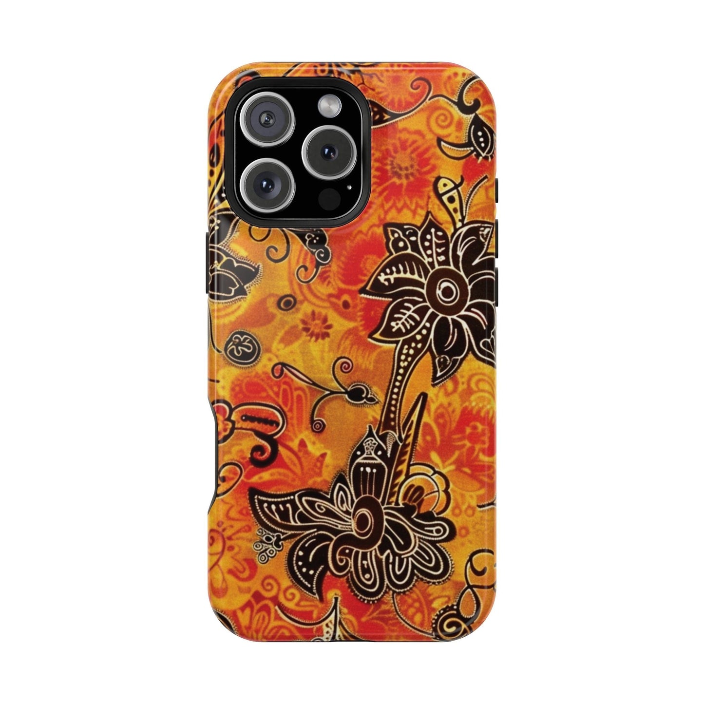 Floral Boho Magnetic Impact Phone Case — Orange Paisley Protecting Cover - DIGITAL X