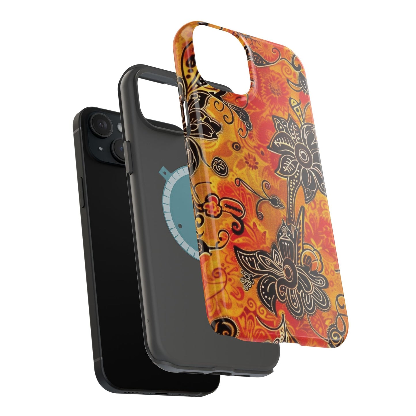 Floral Boho Magnetic Impact Phone Case — Orange Paisley Protecting Cover - DIGITAL X