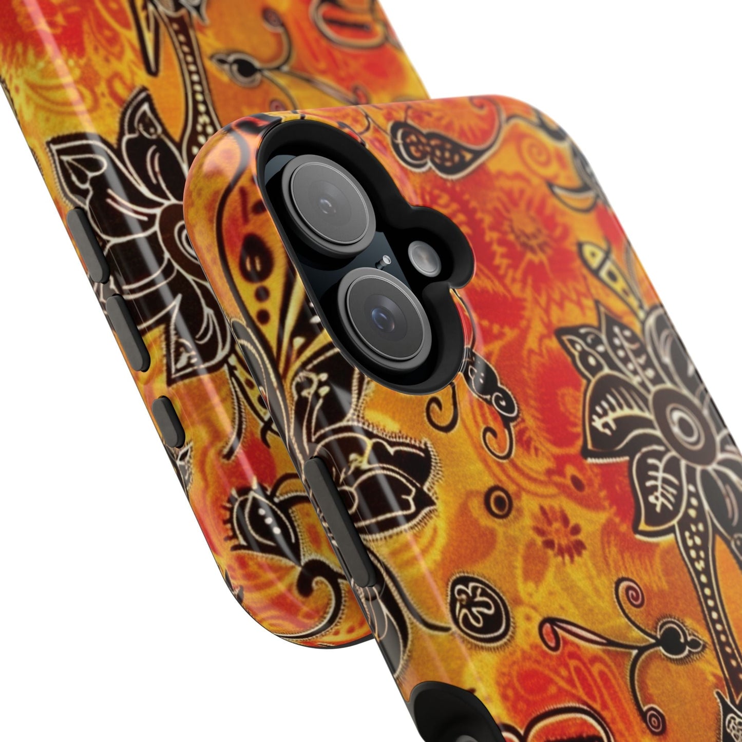 Floral Boho Magnetic Impact Phone Case — Orange Paisley Protecting Cover - DIGITAL X