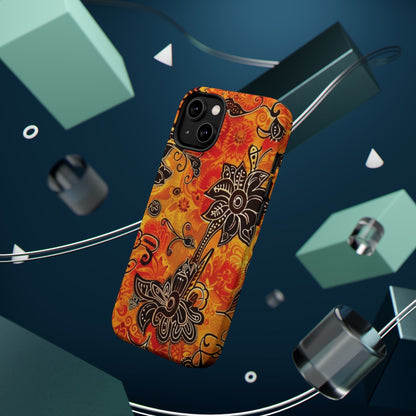 Floral Boho Magnetic Impact Phone Case — Orange Paisley Protecting Cover - DIGITAL X