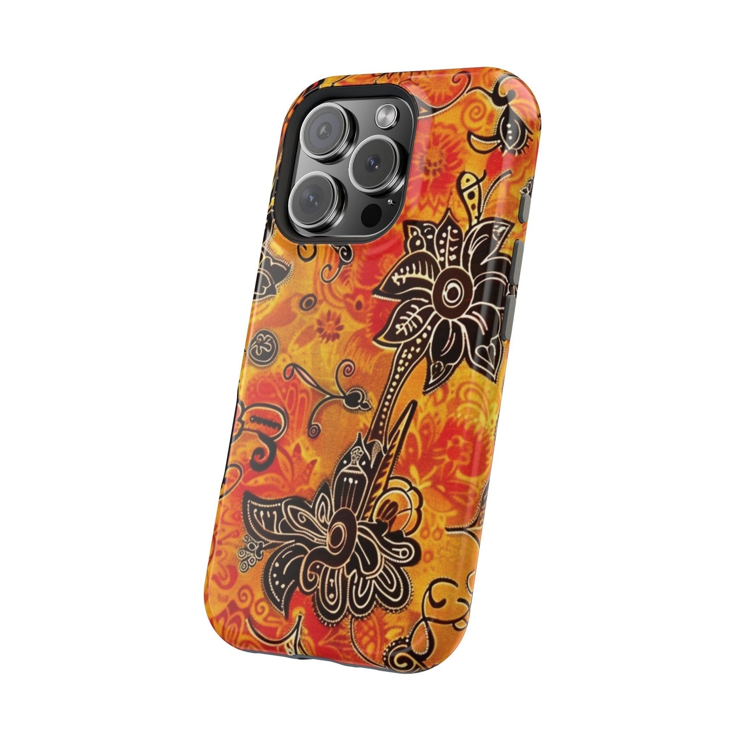 Floral Boho Magnetic Impact Phone Case — Orange Paisley Protecting Cover - DIGITAL X
