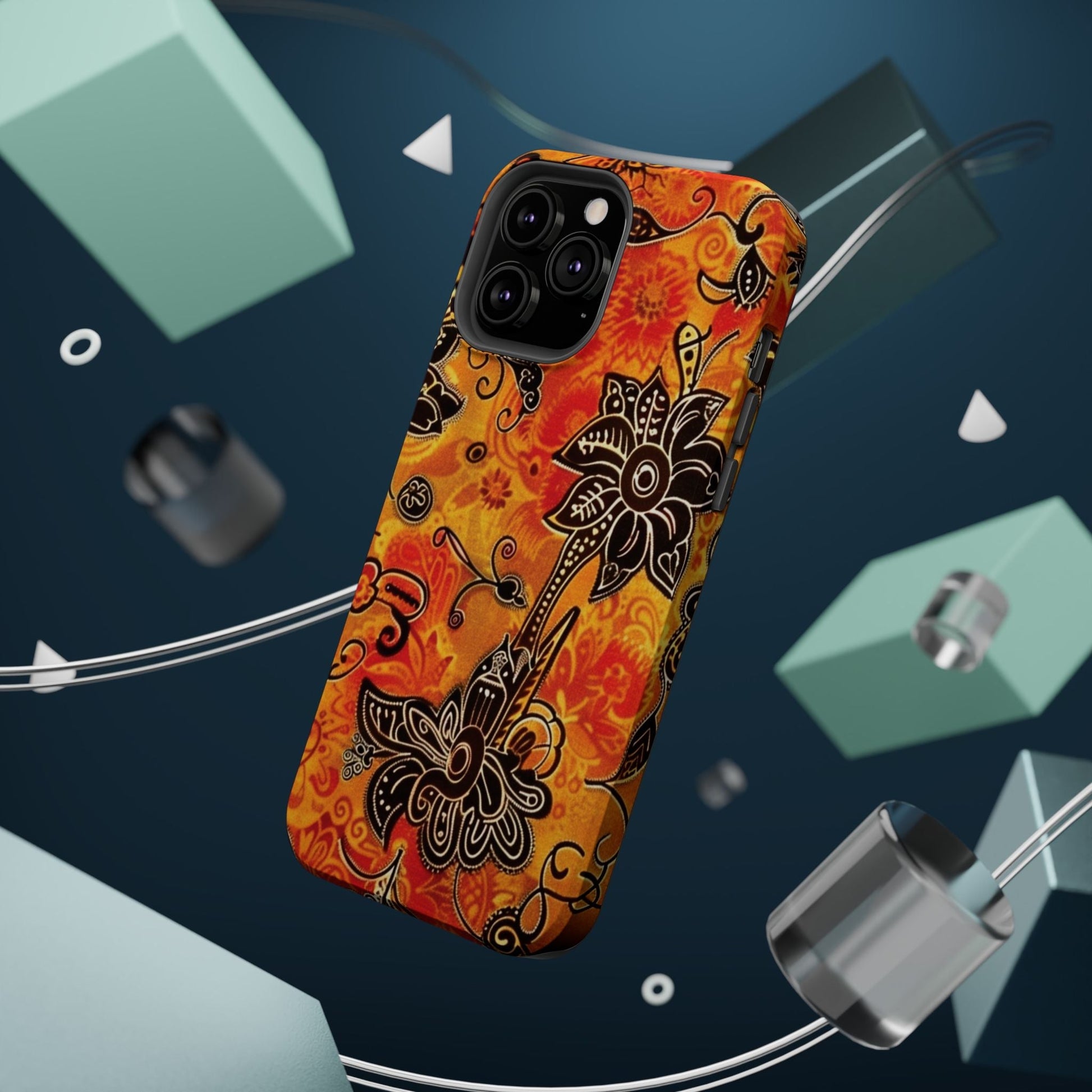 Floral Boho Magnetic Impact Phone Case — Orange Paisley Protecting Cover - DIGITAL X