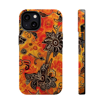 Floral Boho Magnetic Impact Phone Case — Orange Paisley Protecting Cover - DIGITAL X