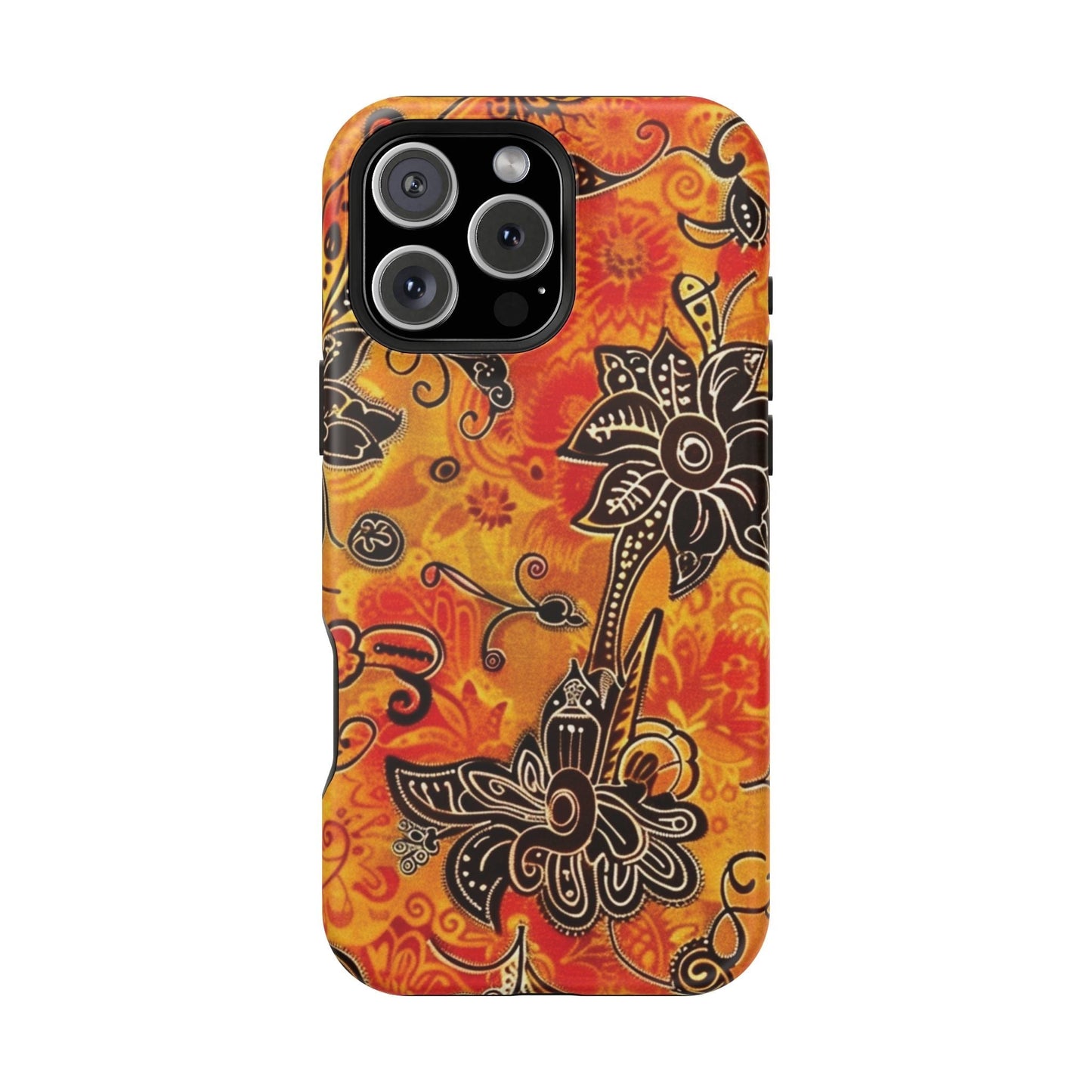 Floral Boho Magnetic Impact Phone Case — Orange Paisley Protecting Cover - DIGITAL X