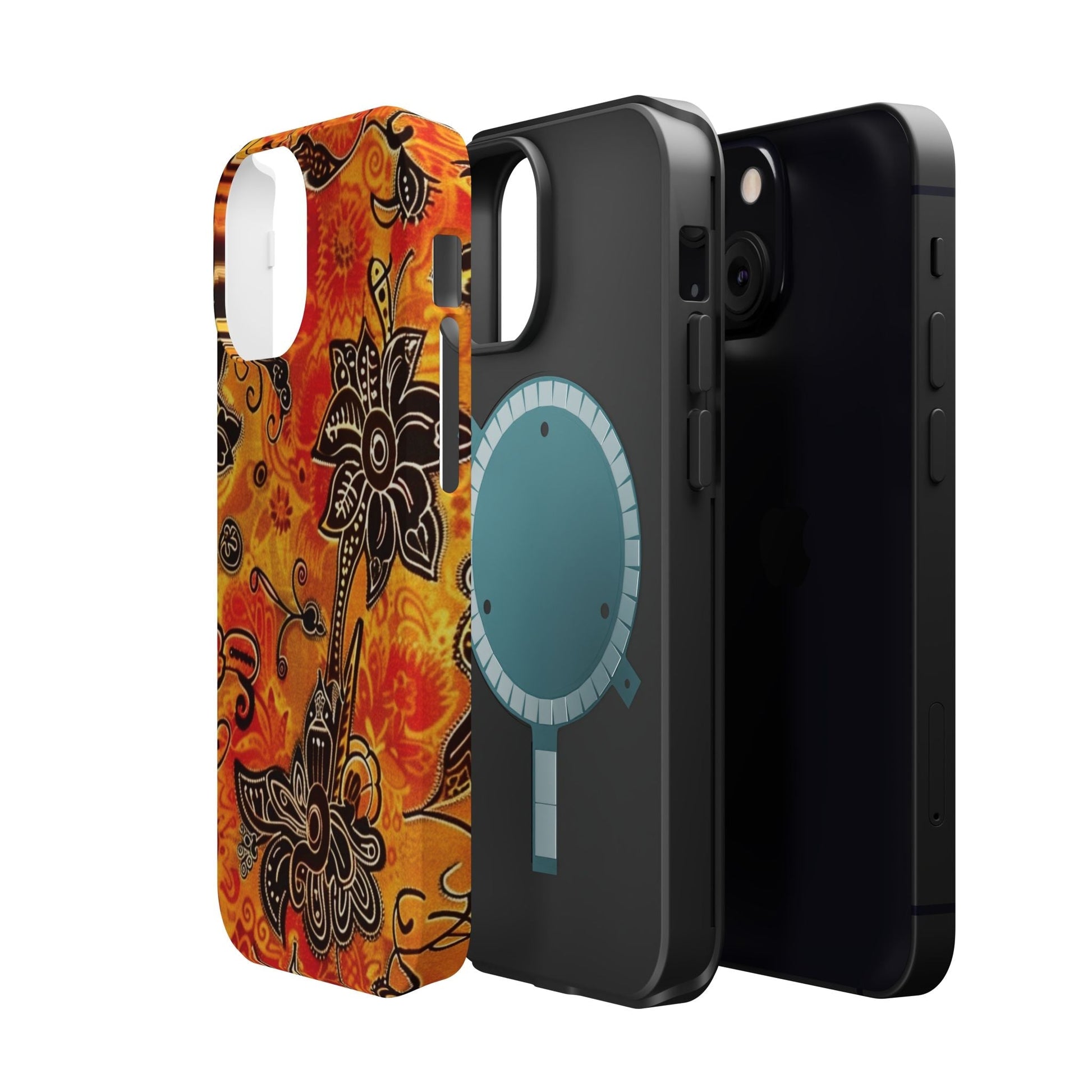 Floral Boho Magnetic Impact Phone Case — Orange Paisley Protecting Cover - DIGITAL X