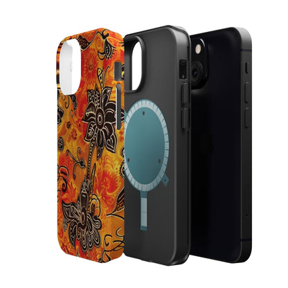 Floral Boho Magnetic Impact Phone Case — Orange Paisley Protecting Cover - DIGITAL X