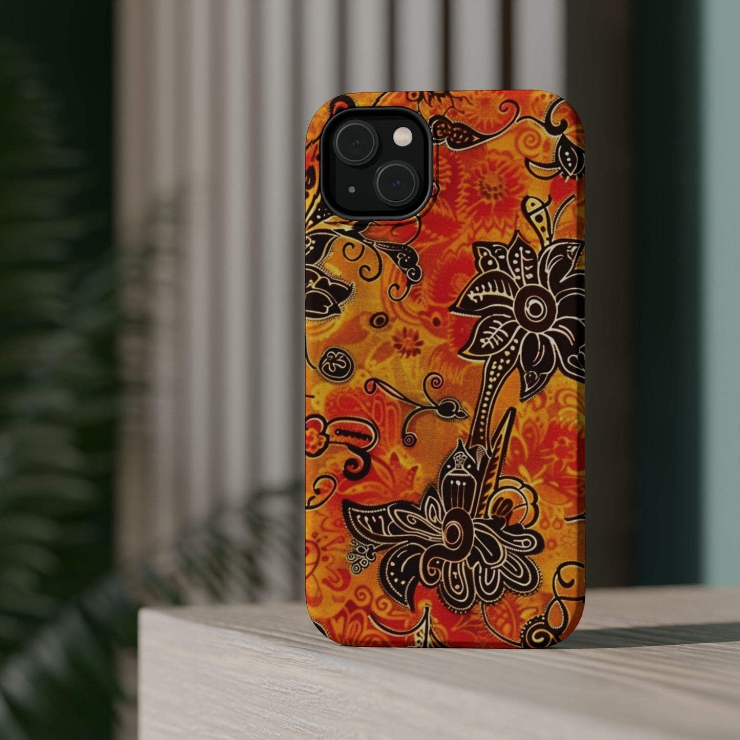 Floral Boho Magnetic Impact Phone Case — Orange Paisley Protecting Cover - DIGITAL X