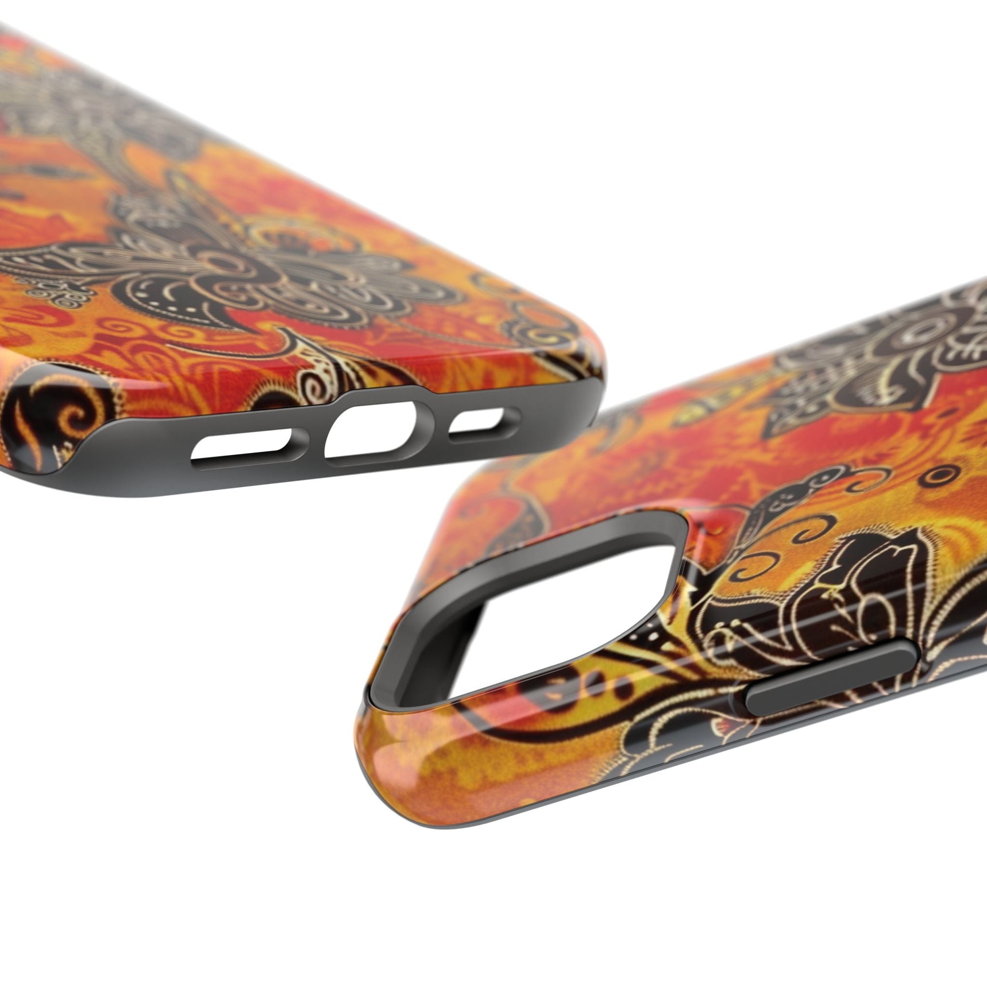Floral Boho Magnetic Impact Phone Case — Orange Paisley Protecting Cover - DIGITAL X