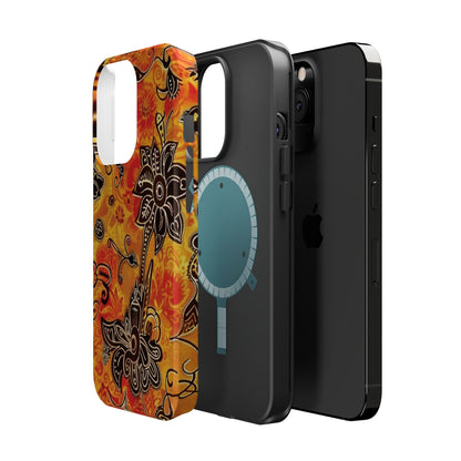 Floral Boho Magnetic Impact Phone Case — Orange Paisley Protecting Cover - DIGITAL X